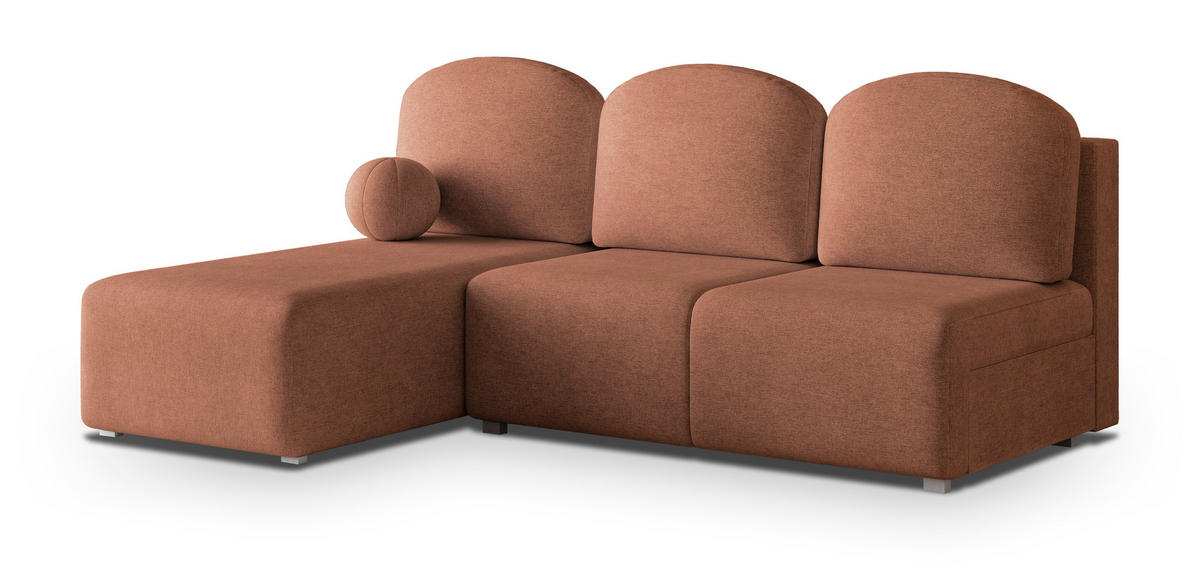 ECKSOFA TRAMA Kupferfarben Geflochtener Stoff mit Schlaffunktion - Kupferfarben, Holz (200/143cm) - MASSENO