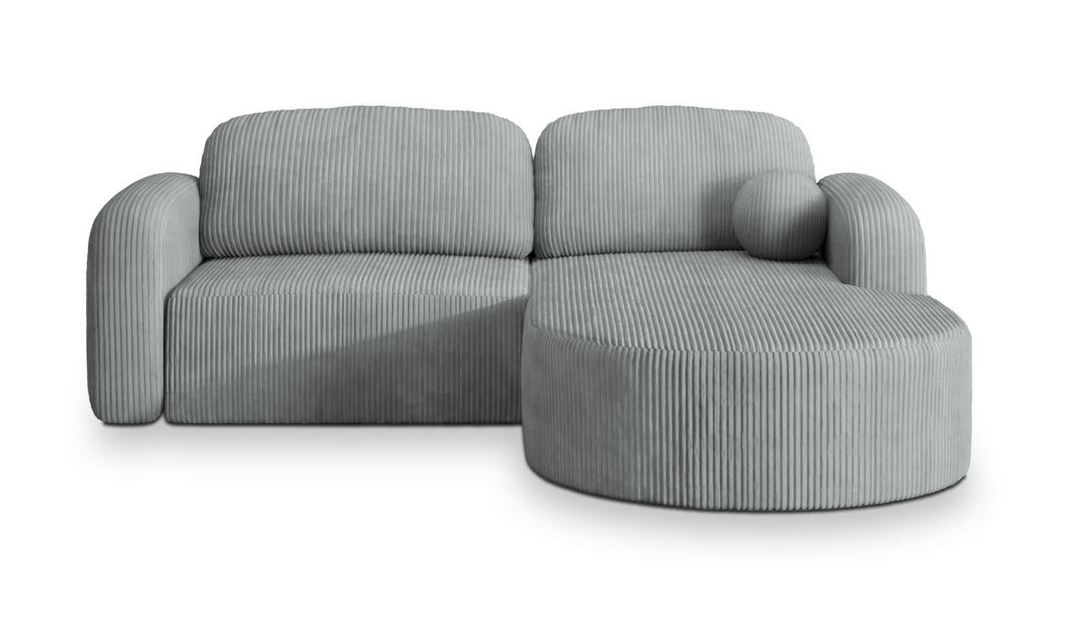 ECKSOFA AMILIA P R-S Hellgrau Kordstoff mit Schlaffunktion - Hellgrau, Holz (263/174cm) - MASSENO