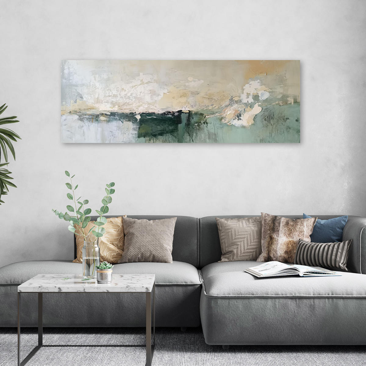 LEINWANDBILD Grün Beige Abstrakt Modern - Grau, Textil (150/50cm) - Feeby