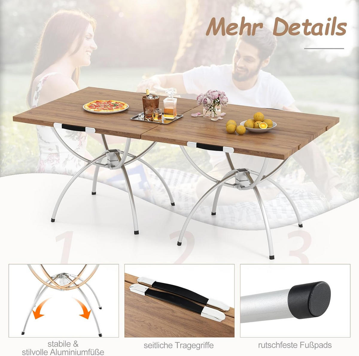 CAMPINGBORD naturlig (2-set) - Naturfärgad, Metall - COSTWAY