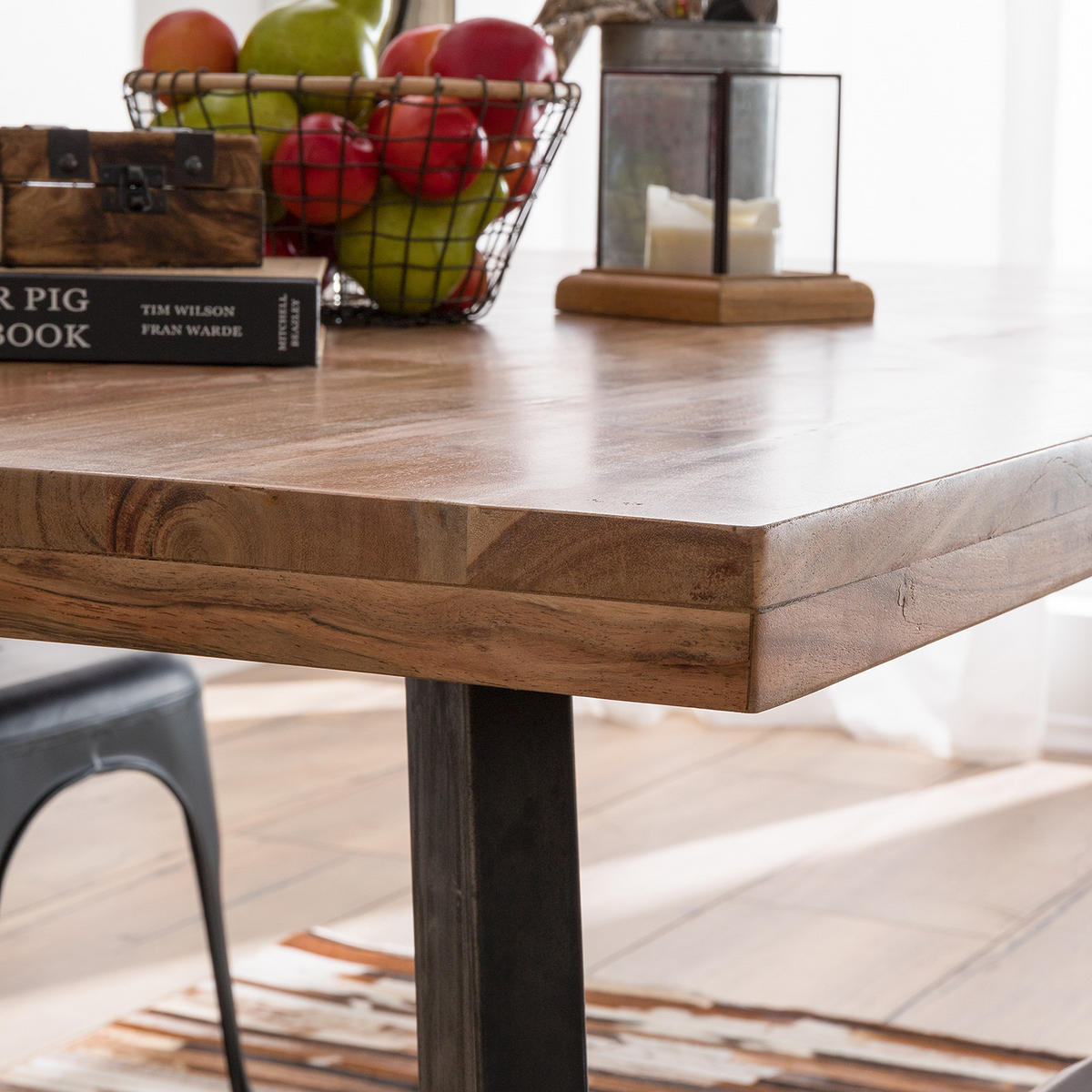 ESSTISCH - Akazie massiv - Akaziefarben, Holz (100/160/76cm) - home24