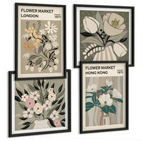 BILDER SET 4er Set - 50x50 cm & 40x60 cm Schwarzer Rahmen - Blumenillustrationen London Hongkong - Schwarz, Kunststoff (50/50cm) - TULUP