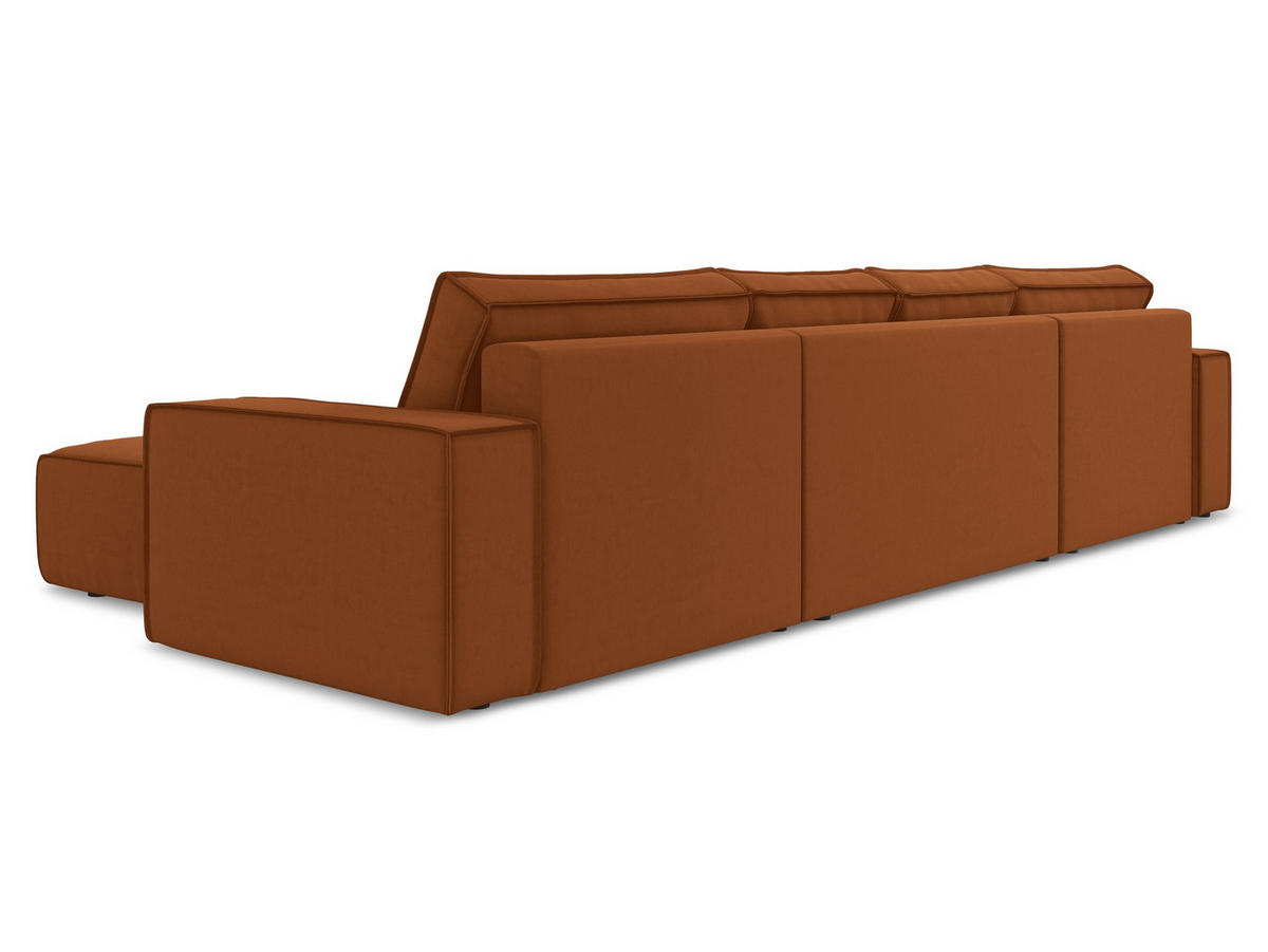 WOHNLANDSCHAFT Samt Stoff Orange - Terra cotta/Schwarz, Kunststoff/Textil (398/82/185cm) - Makamii