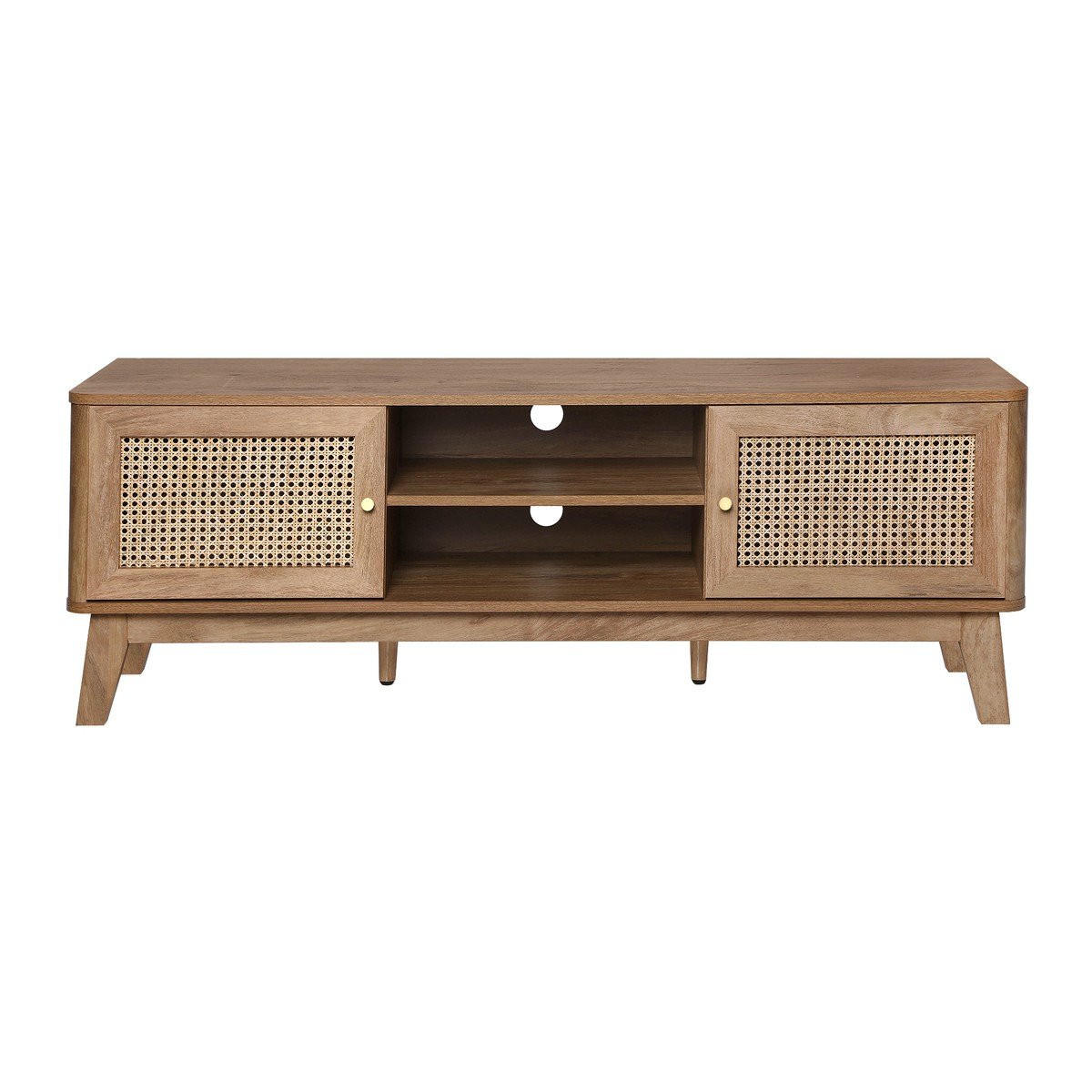TV-MÖBEL 2 türen mit rattan-geflecht palmo 39/49/140 cm - Apfelbaumfarben, Holzwerkstoff (39/49/140cm) - Calicosy