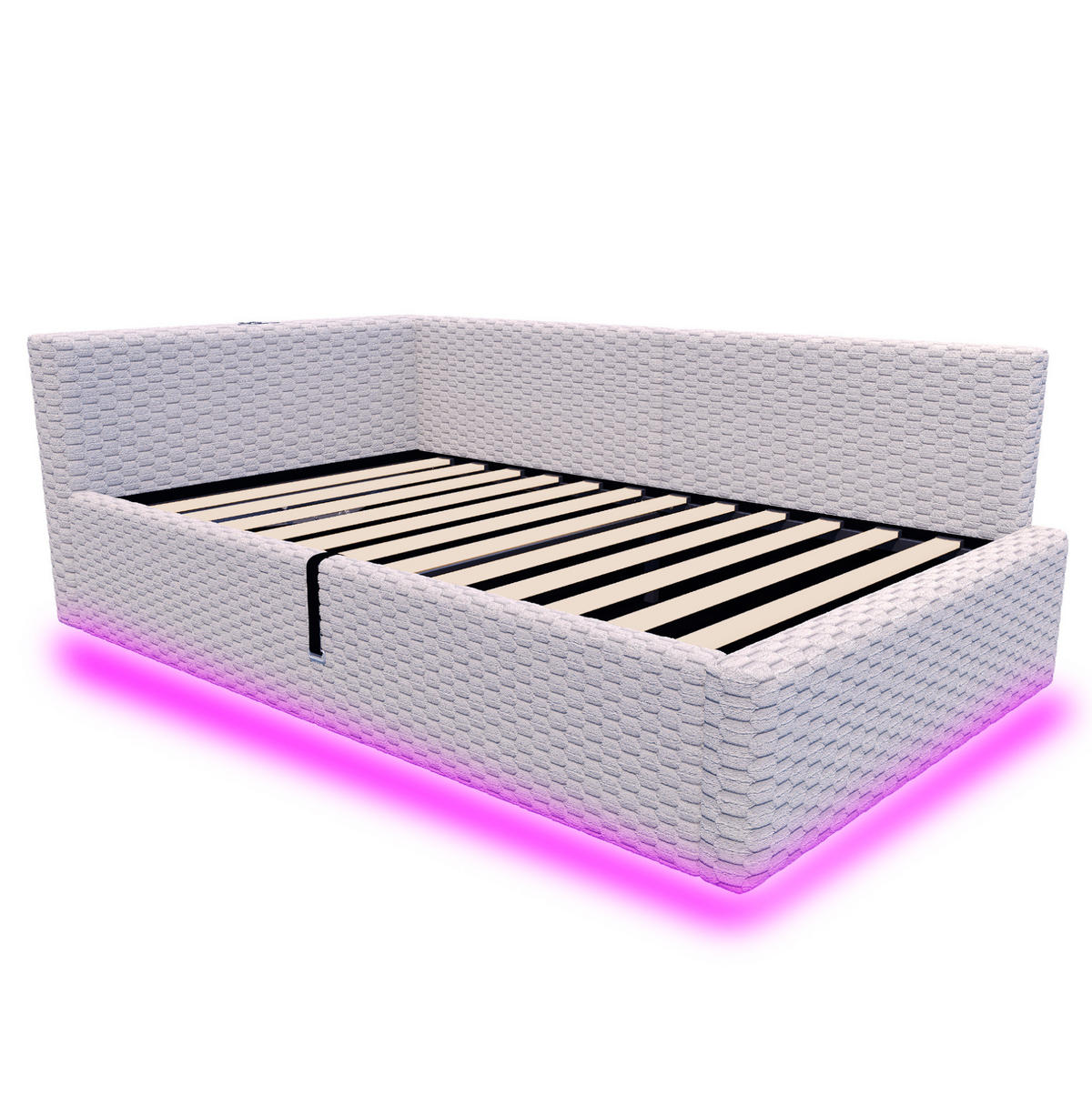 TAPECIRANI krevet 90/200 cm s LED osvjetljenjem, USB i Type-C priključkom te hidrauličnim spremnikom, Siva - siva, drvni materijal (90/200cm) - Redom