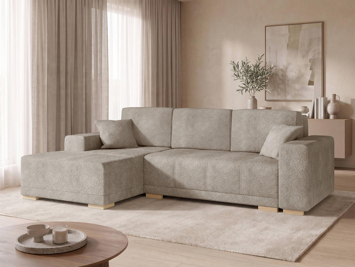 ECKSCHLAFSOFA Bello, Seite: Links - Hellbraun/Naturfarben, Holz/Textil (240/140cm) - MIRJAN24