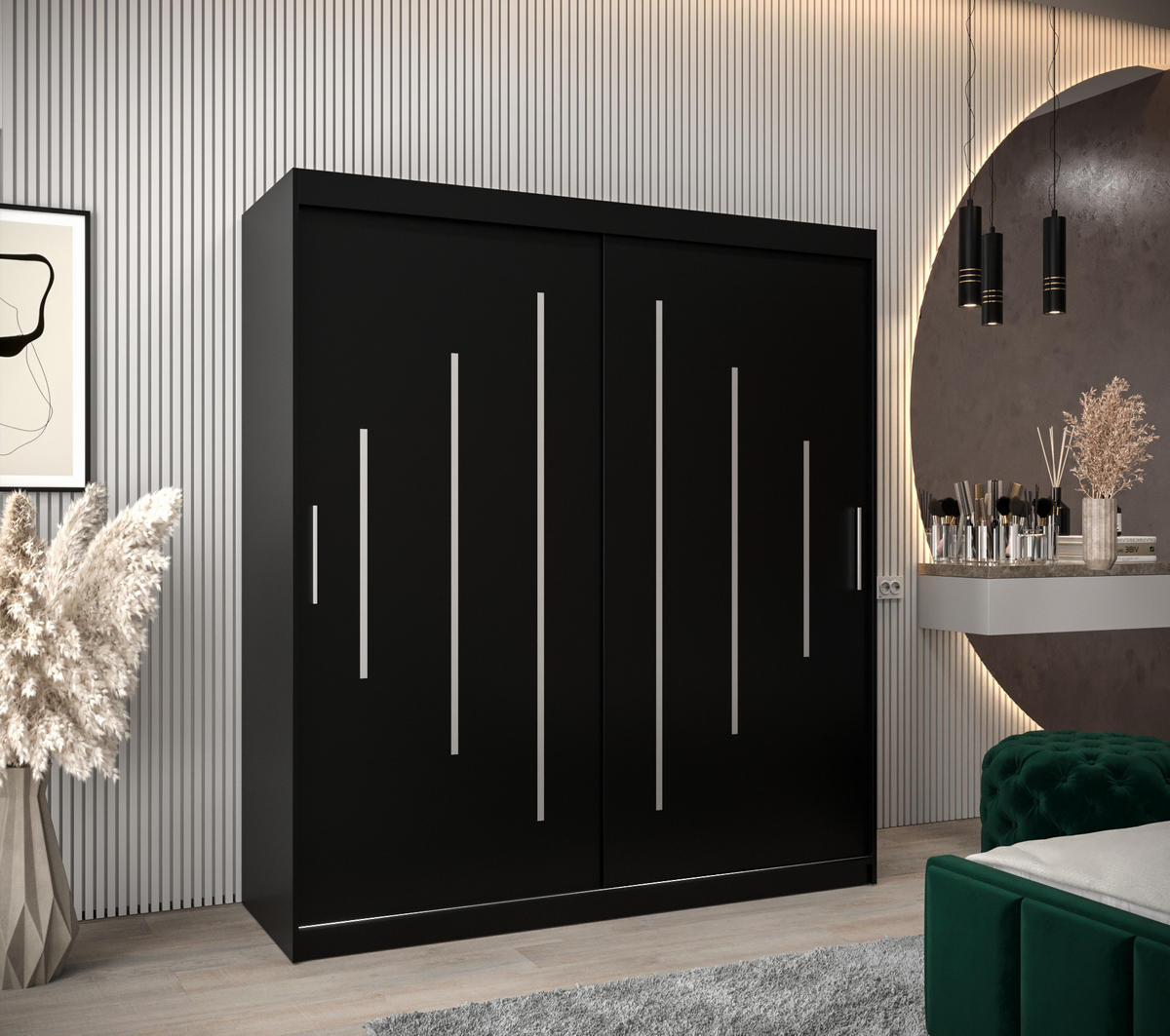 SCHWEBETÜRENSCHRANK 200/180/62 2-türig - Silberfarben/Schwarz, Holz/Kunststoff (180/200/62cm) - Abiks Möbel