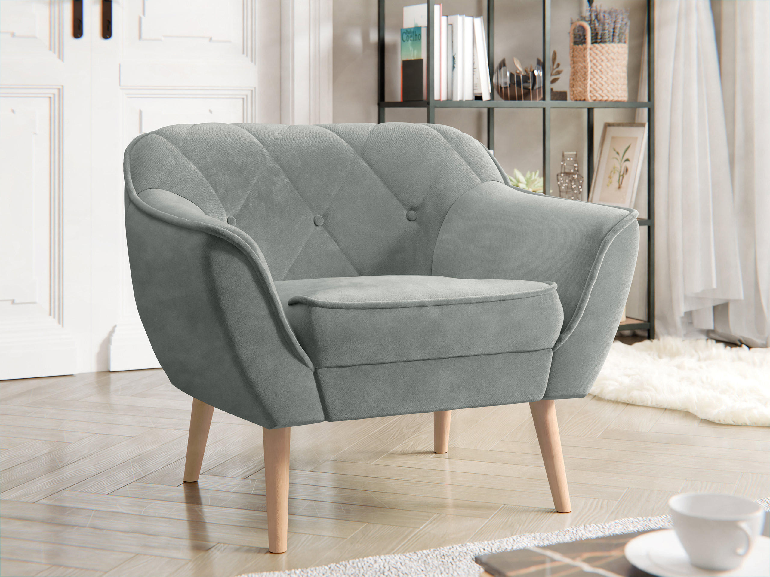 SESSEL Skand 1 - Naturfarben/Grau, Holz/Textil (80/75/74cm) - MIRJAN24