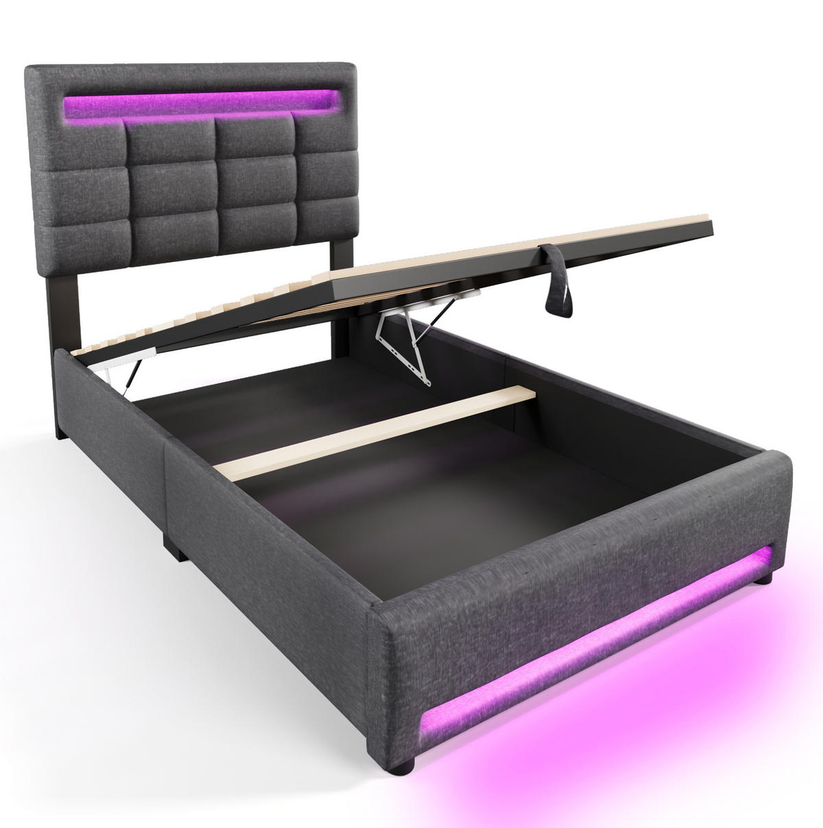 POLSTERBETT mit Stauraum, LED und USB 90x200 cm Leinen Grau - Grau, Metall (90/200cm) - Meubliv