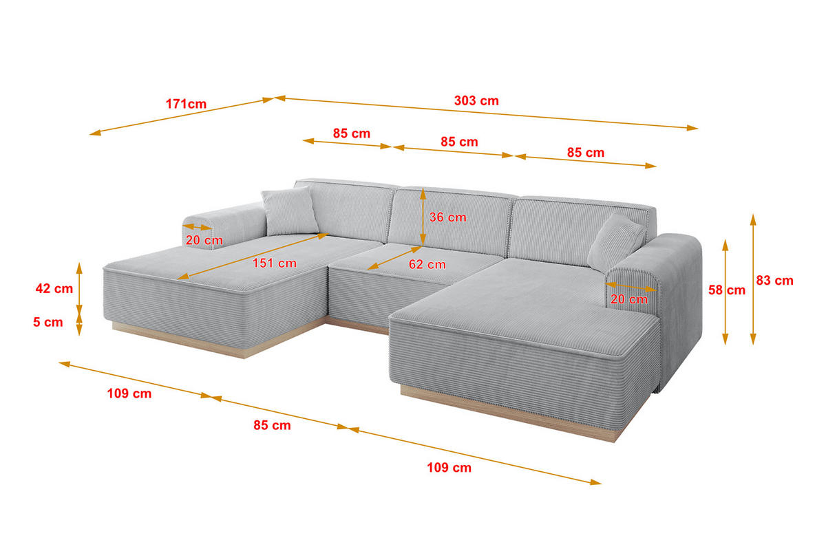 WOHNLANDSCHAFT IREA-U1 - 303x171x83 cm Grau - Hellgrau/Grau, Holzwerkstoff/Textil (303/83/171cm) - ALTDECOR