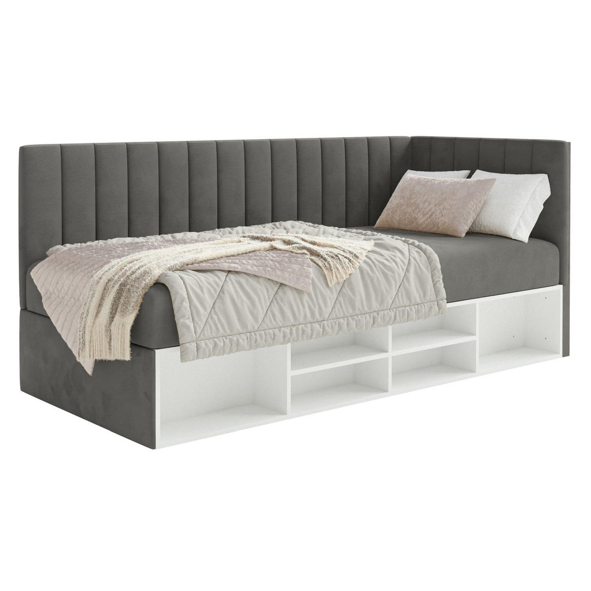 JUGENDBETT Ventrio Dunkelgrau Easy-Clean-Samtbezug 90x200 cm - Dunkelgrau, Holz/Textil (90/200cm) - Selsey
