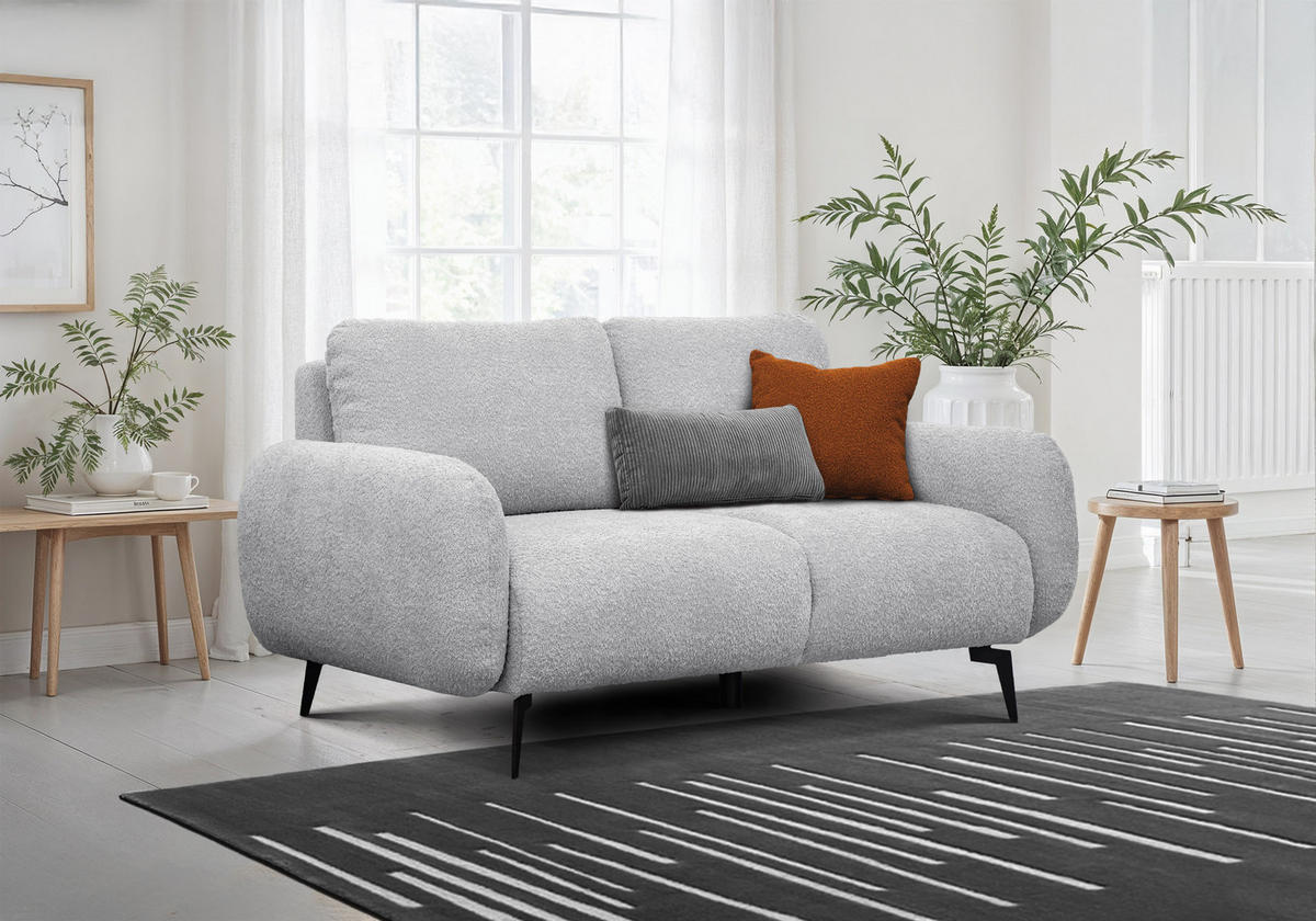 SOFA FEBE 2-Sitzer, hellgrau - Hellgrau/Schwarz, Holz/Textil (160/82/96cm) - Courtois Laville