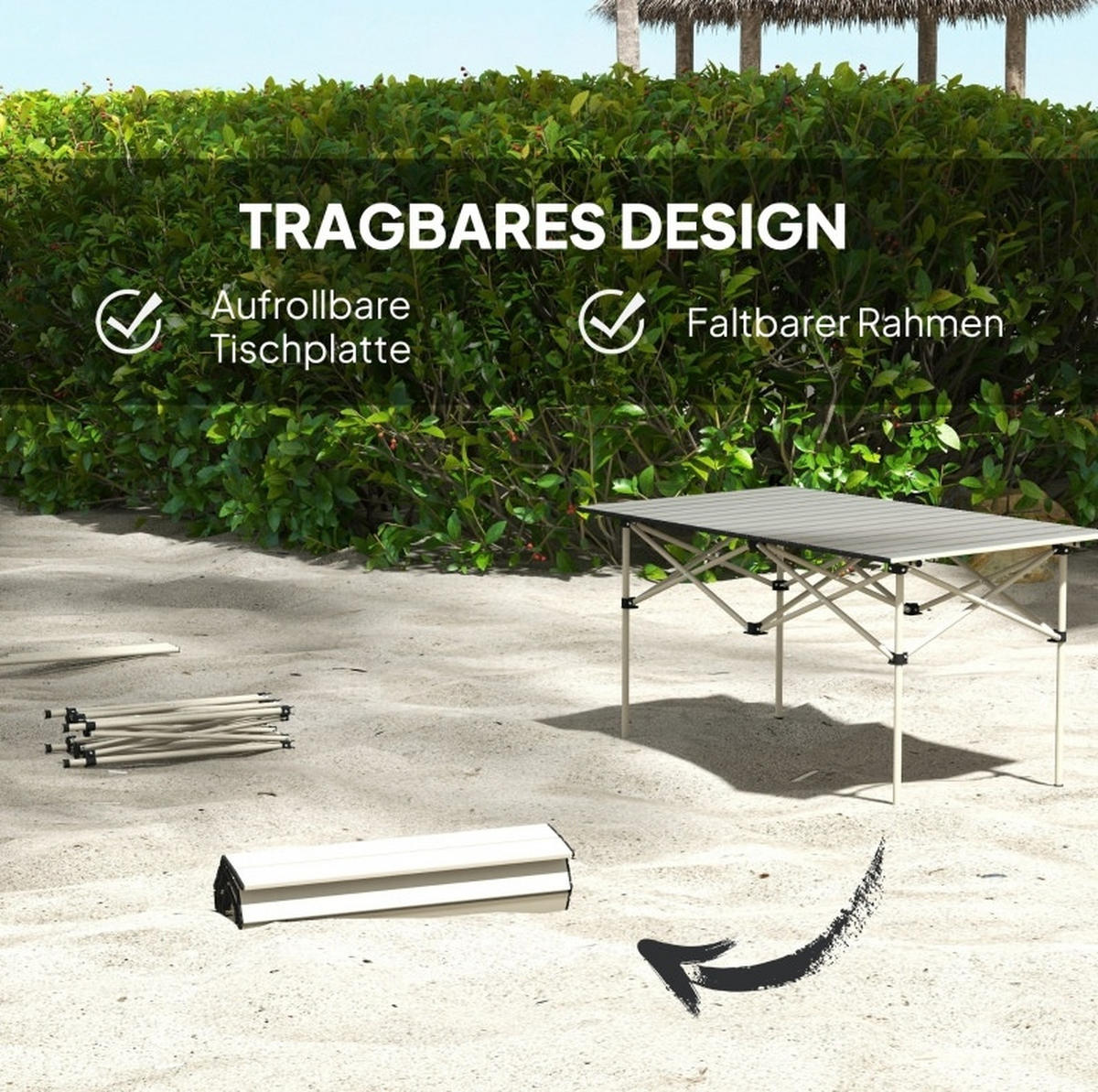 CAMPINGTISCH 95/55/50 cm klappbar mit rollbarer Tischplatte, X-Gestell aus Aluminium, Khaki - Beige, Metall (95/55/50cm) - Redom