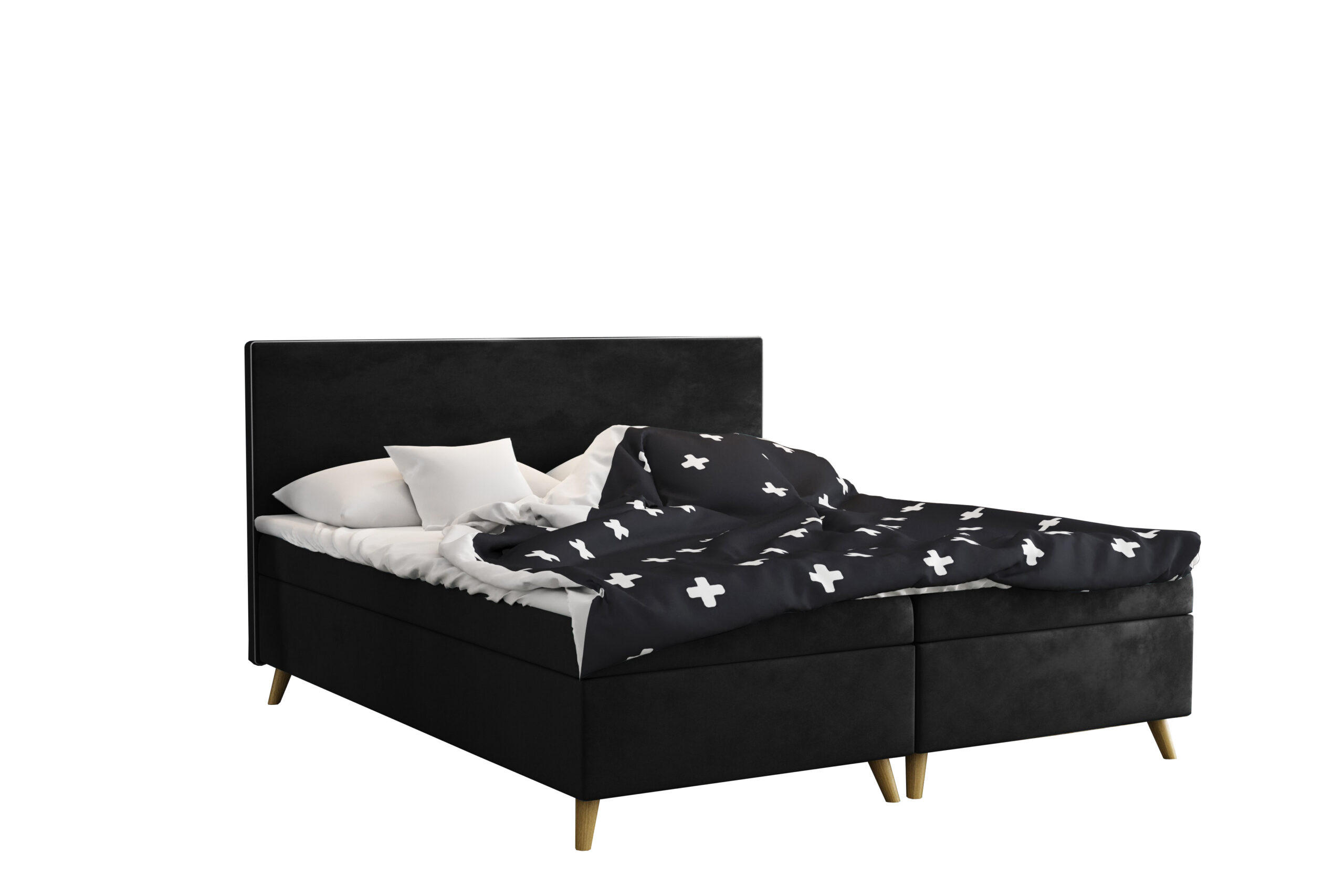 BOXBETT Mit Bettkasten Matratze + Topper BELLA Stoff Riviera Schwarz 200x200 cm H3-Bonell - Schwarz, Holz/Textil (200/200cm) - Kaiser Möbel