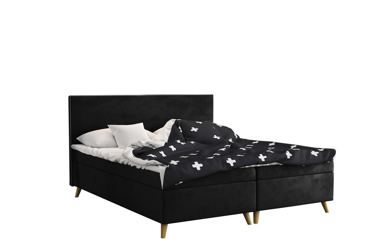 BOXBETT Mit Bettkasten Matratze + Topper BELLA Stoff Riviera Schwarz 180x200 cm H3-Bonell - Schwarz, Holz (180/200cm) - Kaiser Möbel