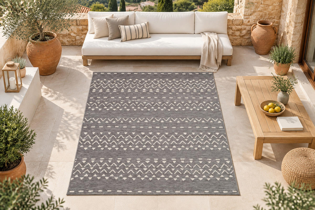 TEPPICH Indoor Outdoor Ethno-Stil grau - Grau, Textil (160/230cm) - AFK Living