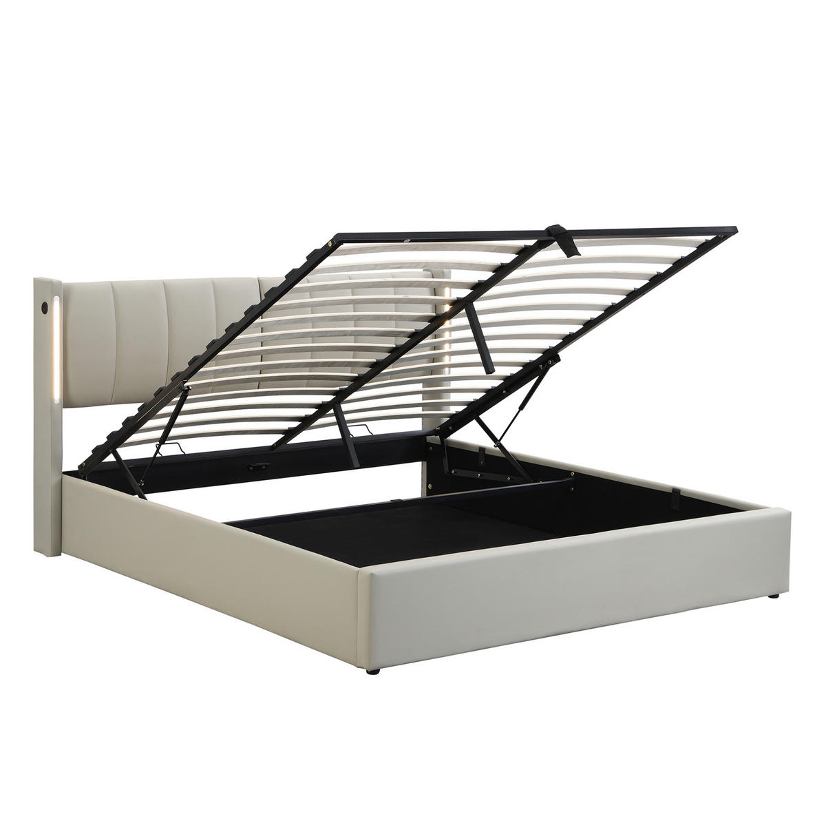 ČALOUNĚNÁ postel 180/200 cm šedá z PU s LED osvětlením, USB portem a úložným prostorem - šedá, plast (180/200cm) - OKWISH