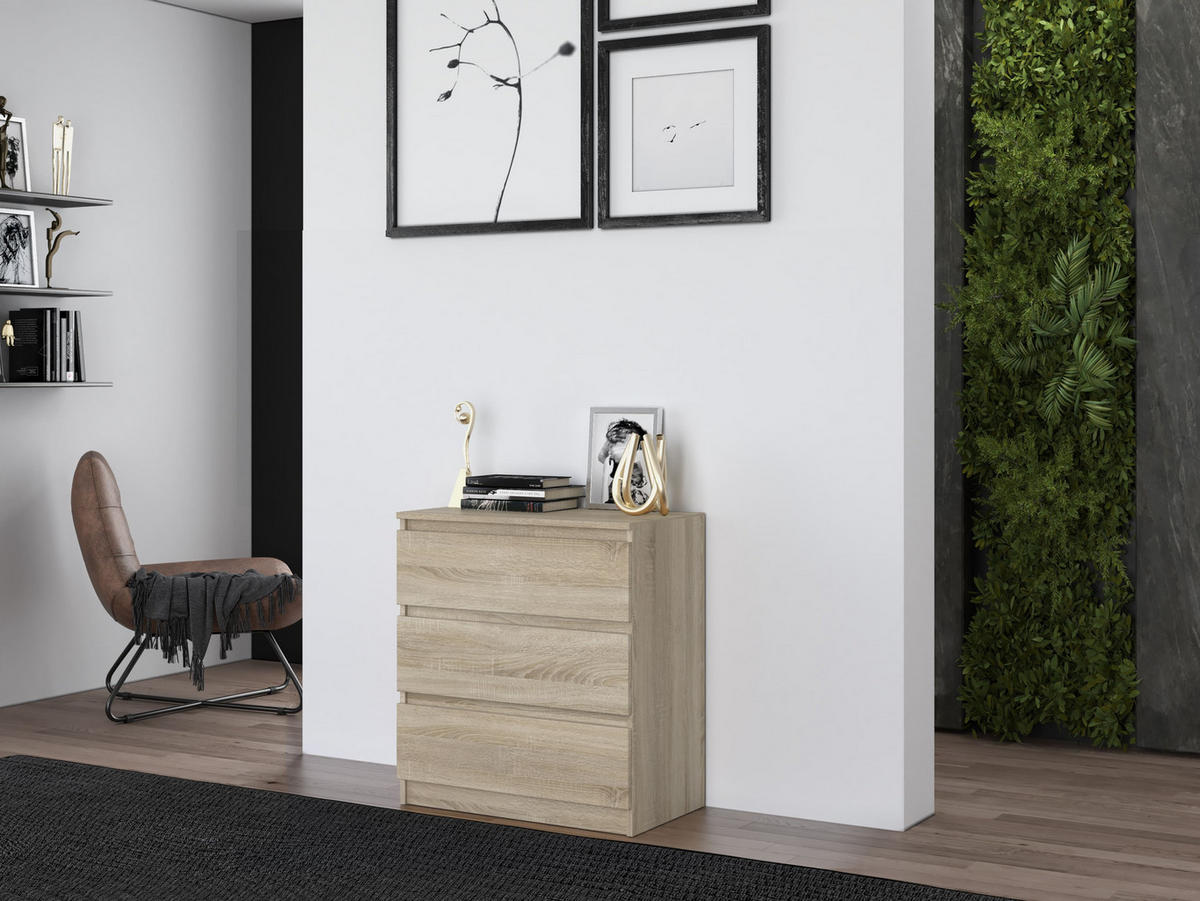 KOMMODE 3 SCHUBLADEN M3 - EICHE SONOMA - Sonoma Eiche, Holzwerkstoff (70/75/40cm) - CDF