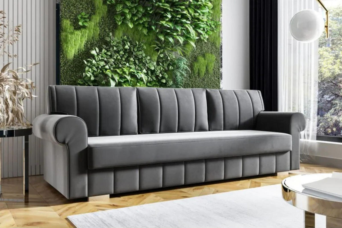 SCHLAFSOFA INES, Sofa mit Schlaffunktion und Bettkasten, Farbe: Grau, Veloursstoff - Grau, Textil (237/90/85cm) - Sepro Meble