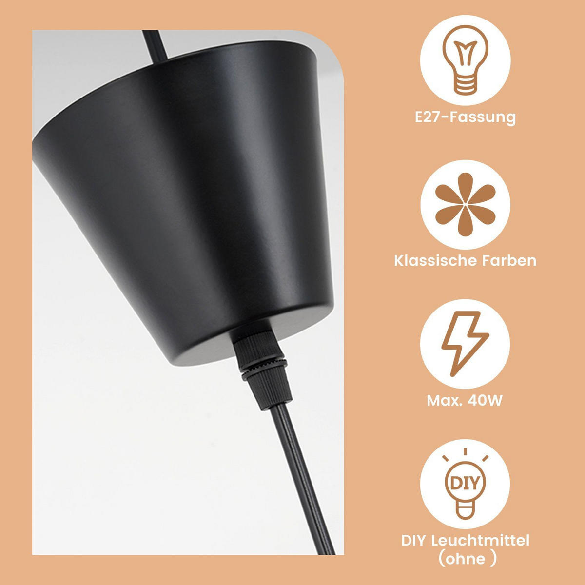 LED-HÄNGELEUCHTE Hellethos 100/150/100 cm - Schwarz, Metall (100/100/150cm) - ZMH