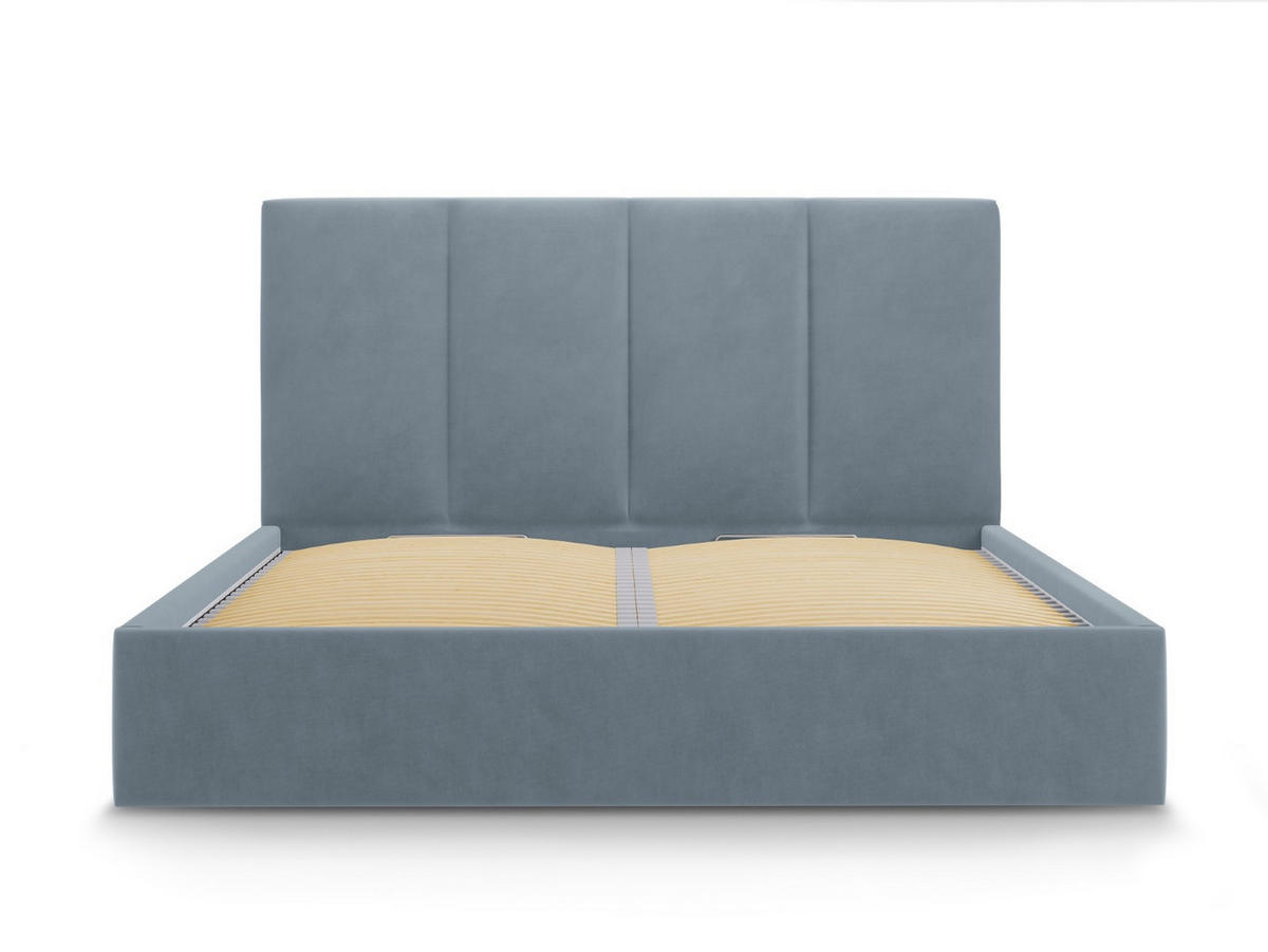BETT mit Bettkasten und Kopfteil Pyla aus Samt blau 140x200cm - Hellblau, Textil (140/200cm) - Micadoni