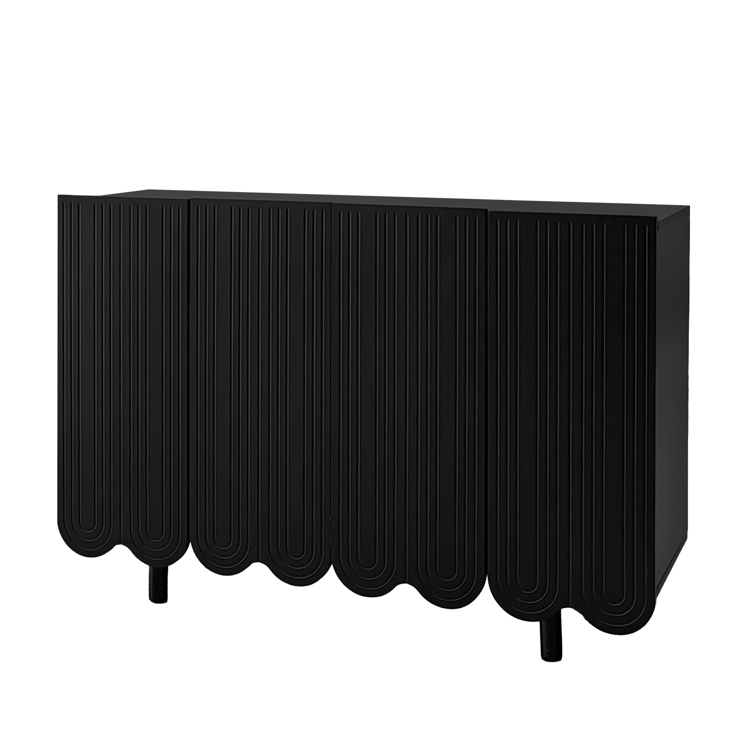 SIDEBOARD DE-38212 120/37,5/80,8 cm mit 4 Türen und tropfenförmigen Schnitzereien Schwarz - Schwarz, Holzwerkstoff (120/80.8/37.5cm) - ComfortXL