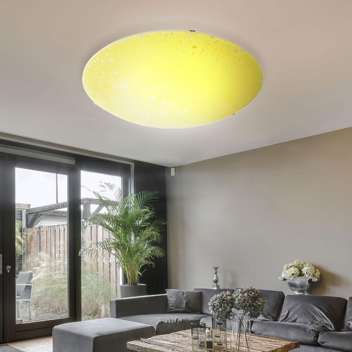 LED DECKENLEUCHTE Metall Gelb - Gelb, Glas (39.5/39.5/8cm)