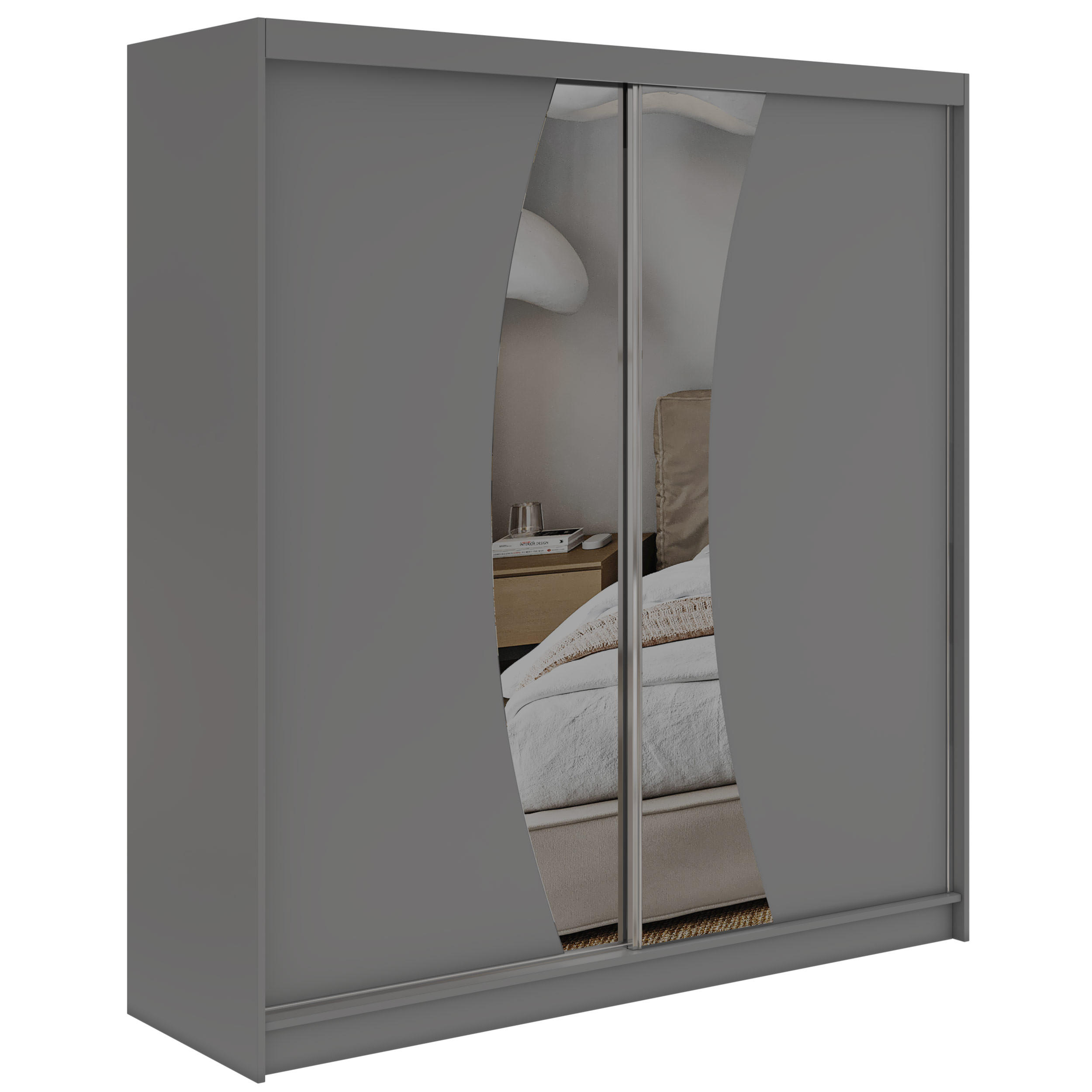 SCHWEBETÜRENSCHRANK 200 - VERONA - Grau mit Spiegel - Alufarben/Grau, Holzwerkstoff/Metall (200/216/61cm) - MKS