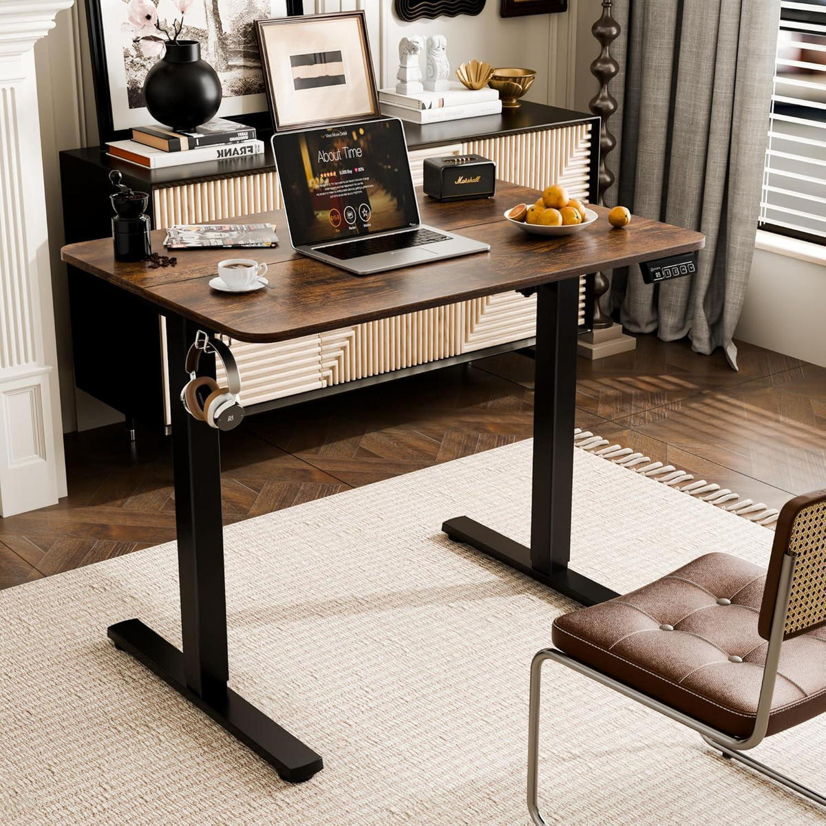 SCHREIBTISCH höhenverstellbar elektrisch 90 x 60 cm Braun - Braun, Holzwerkstoff (90/60/118cm)