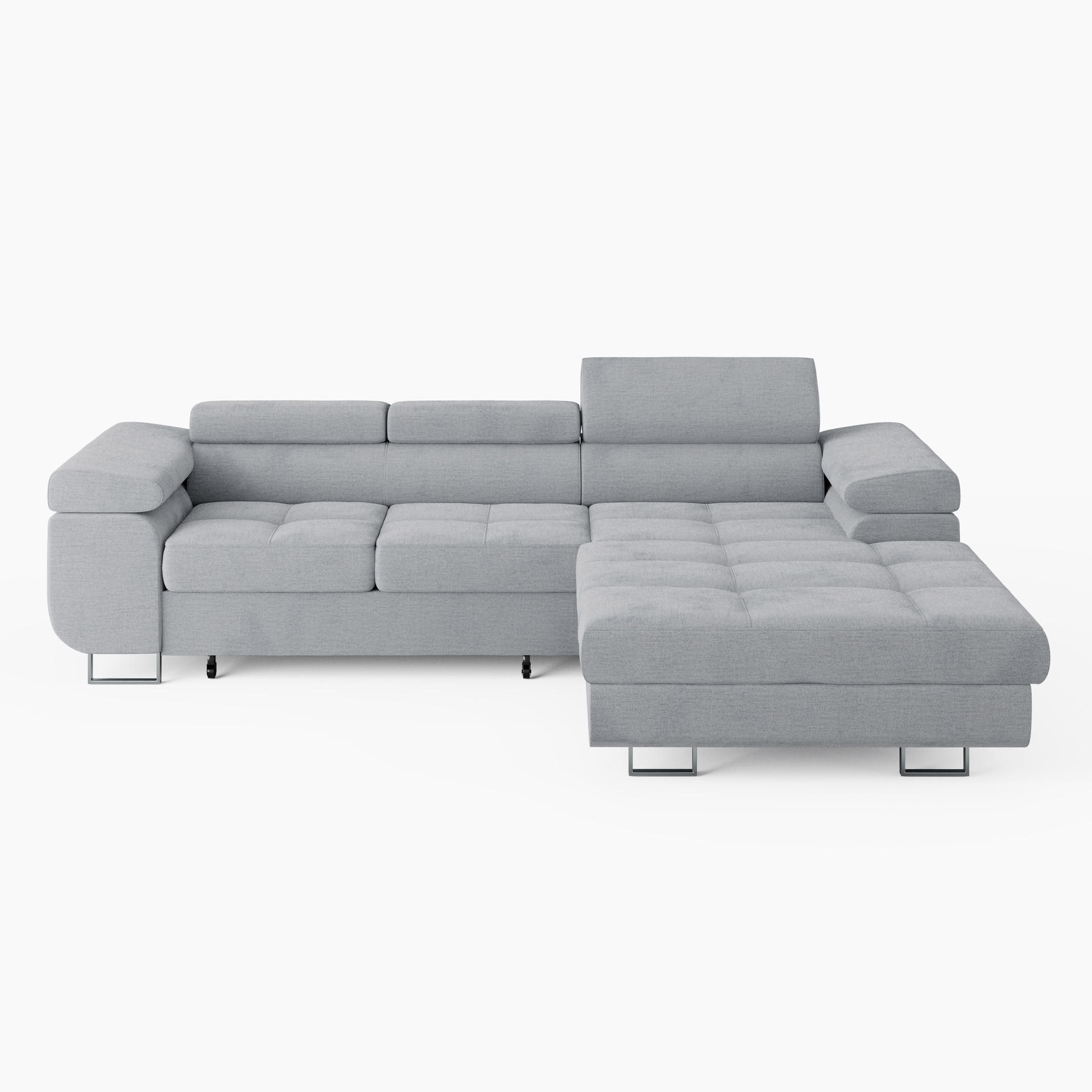 ECKSOFA VEMO CORE Rechts Hellgrau Velours-Stoff mit Schlaffunktion und Bettkasten - Hellgrau, Holz/Metall (280/205cm) - Barchello