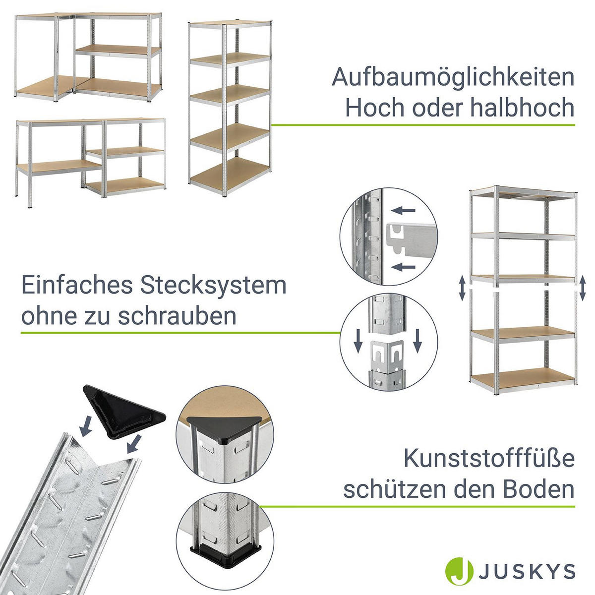 LAGERREGAL Basic verzinkt 200x100x60 cm - Silberfarben, Metall (100/200/60cm) - Juskys