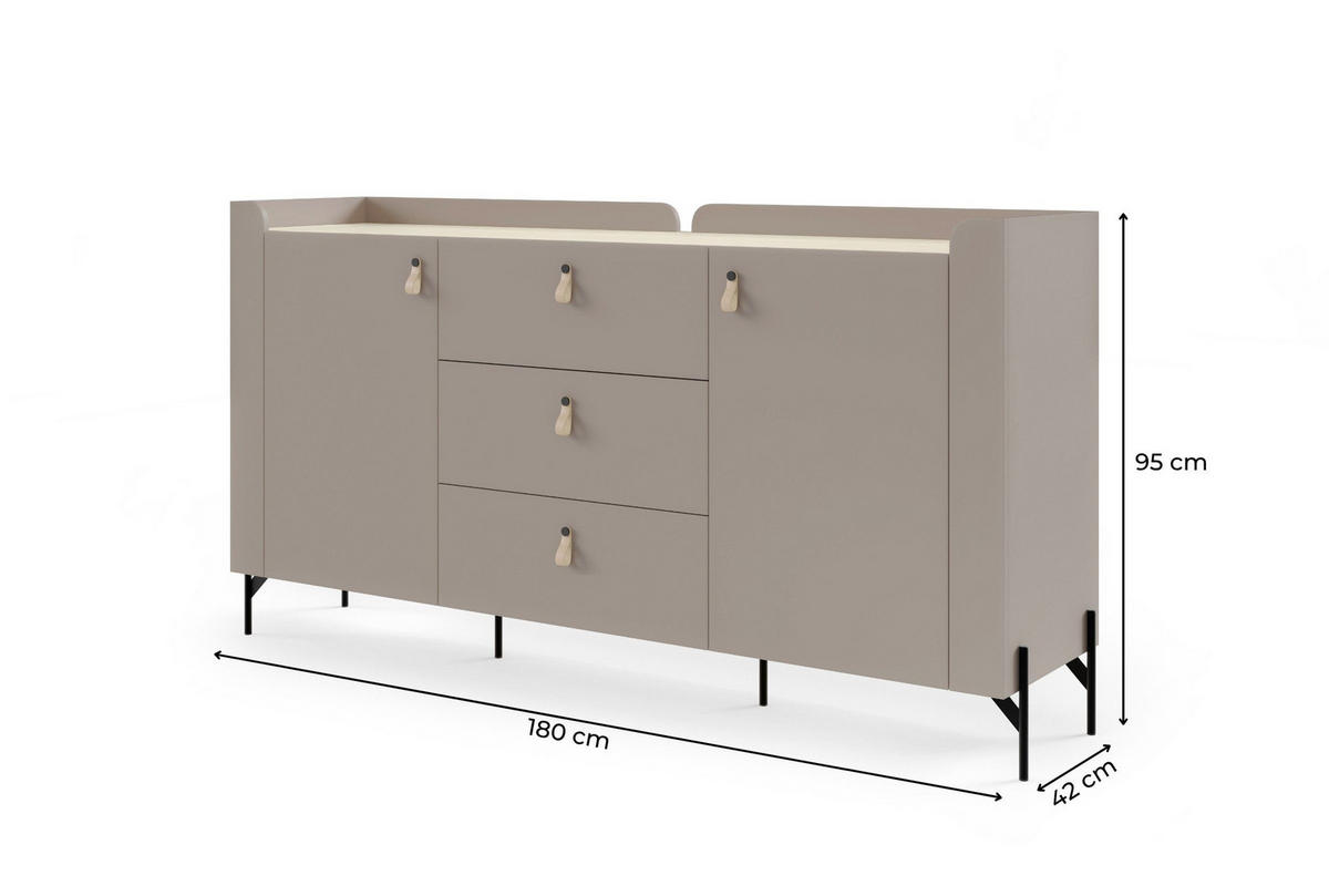 KOMMODE SOVI 05 180 / 95 / 42 cm in Porcini / Eiche Mavelie - Greige/Eichefarben, Holzwerkstoff (180/95/42cm) - Deine Möbel 24