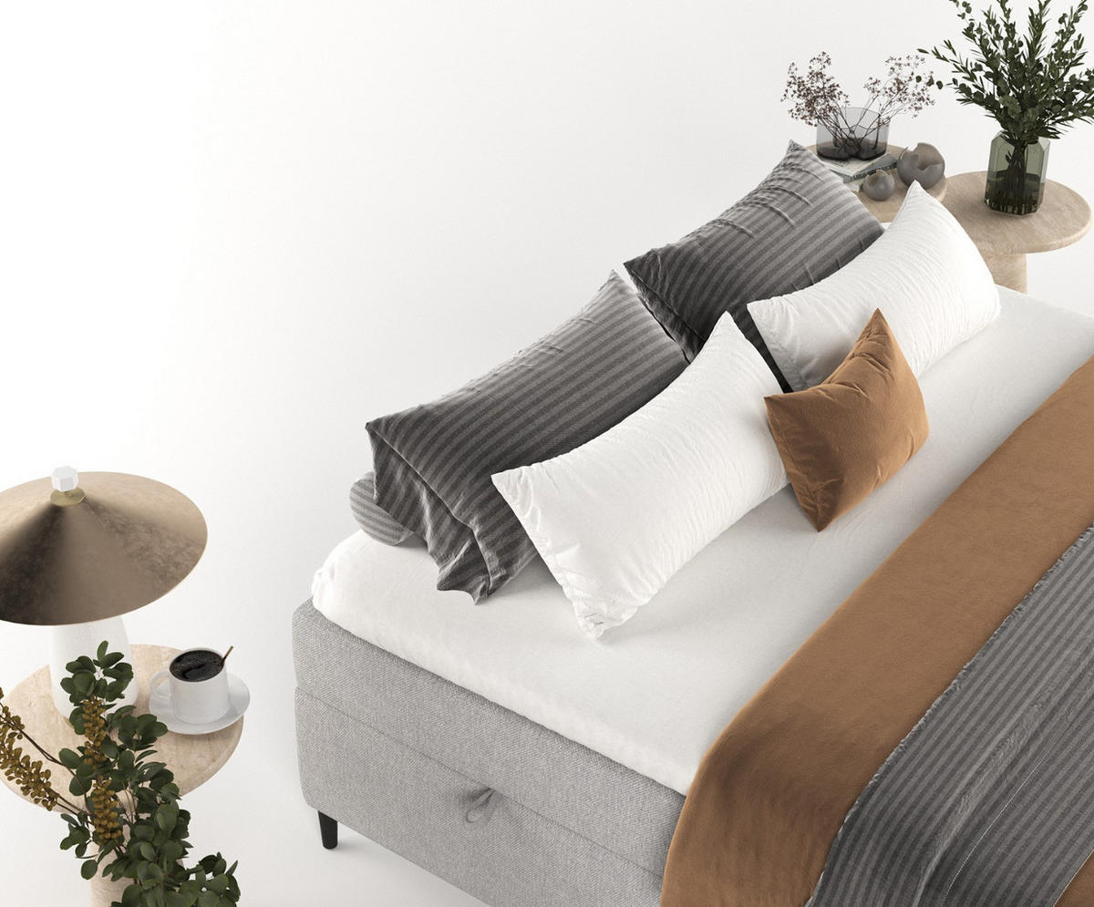BOXBETT Theo 120/200 cm Graubeige im Megan Stoff - Schwarz/Grau, Holz/Holzwerkstoff (120/200cm) - AltaBeds