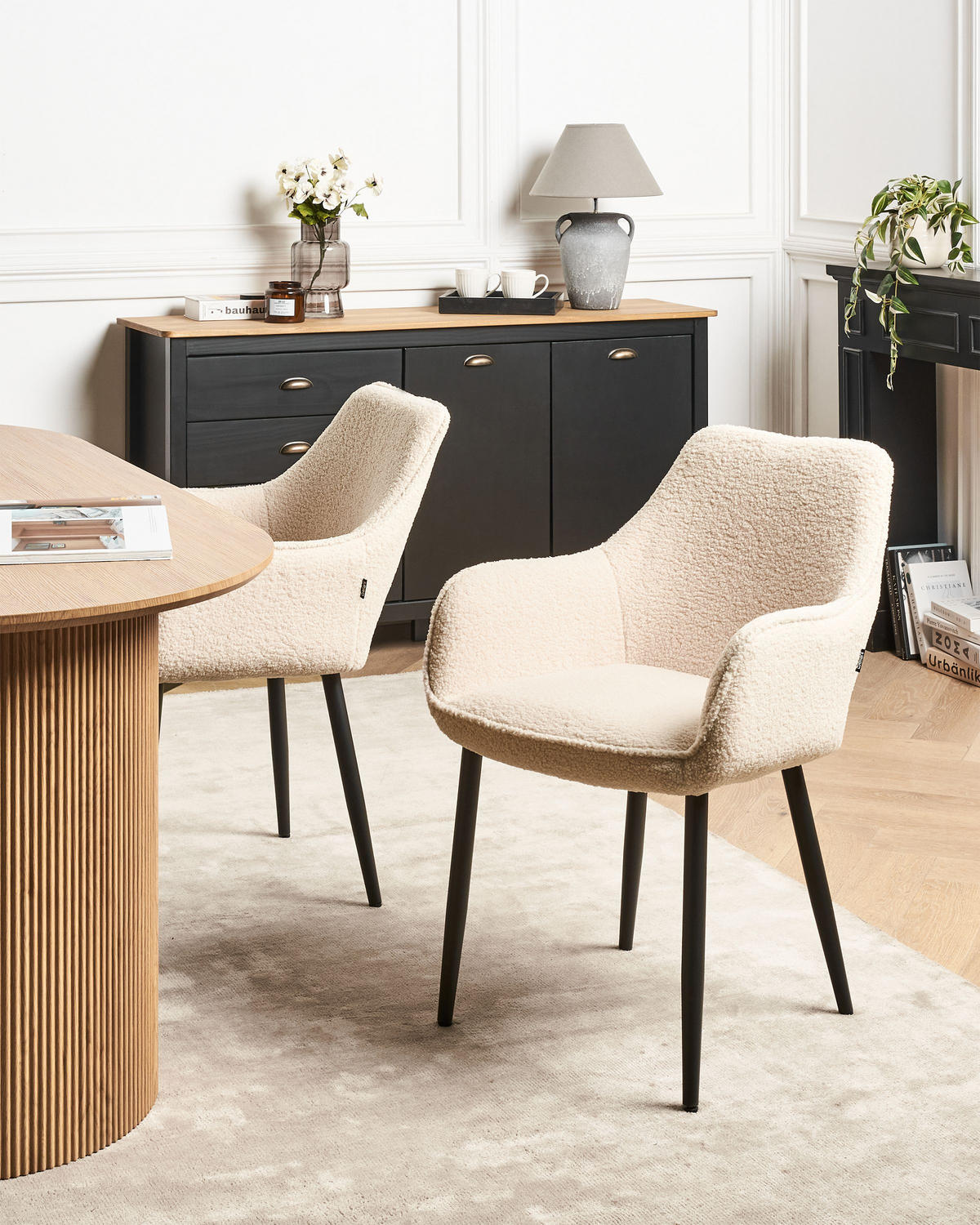 ESSZIMMERSTUHL 2er-Set Hellbeige Alden - Beige/Schwarz, Textil (58/86/63cm) - Beliani