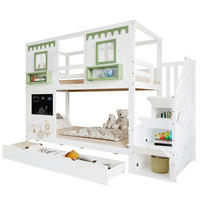 HAUSBETT 90/200 cm in Weiß/Grün mit Treppenregal und 2 Schubladen - Weiß, Holz (90/200cm) - BEAOK