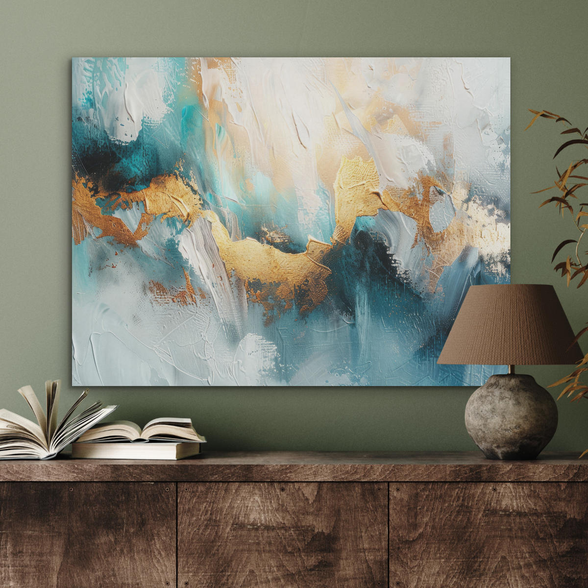AKUSTIKPANEEL Abstrakt - Kunst - Gold - Blau 80x60 cm - Petrol, Textil (80/0.9/60cm) - MuchoWow