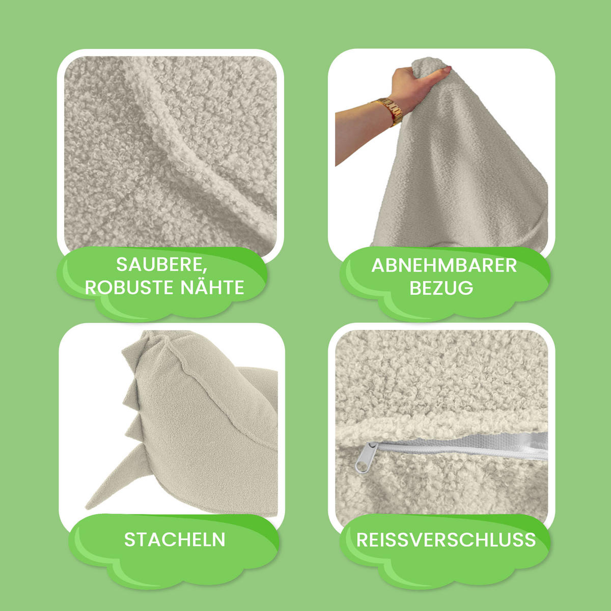 SITZSACK FÜR KINDER Dino 75/75/55 cm, weicher Bouclé 315 g/m², abnehmbarer Bezug, Lamb Cloud - Creme, Textil (75/55/75cm) - Dreamroots