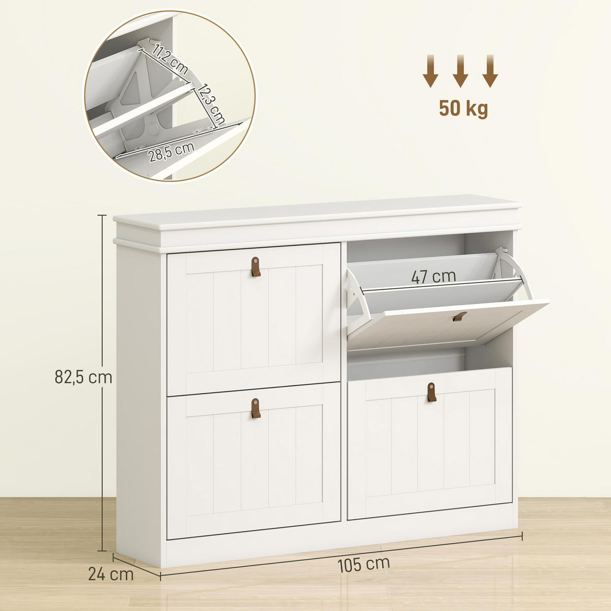 SCHUHSCHRANK DE-15052 4 Klapptüren mit verstellbaren Böden für 10–20 Paar Schuhe Weiß - Weiß, Holzwerkstoff (105/82.5/24cm) - ComfortXL