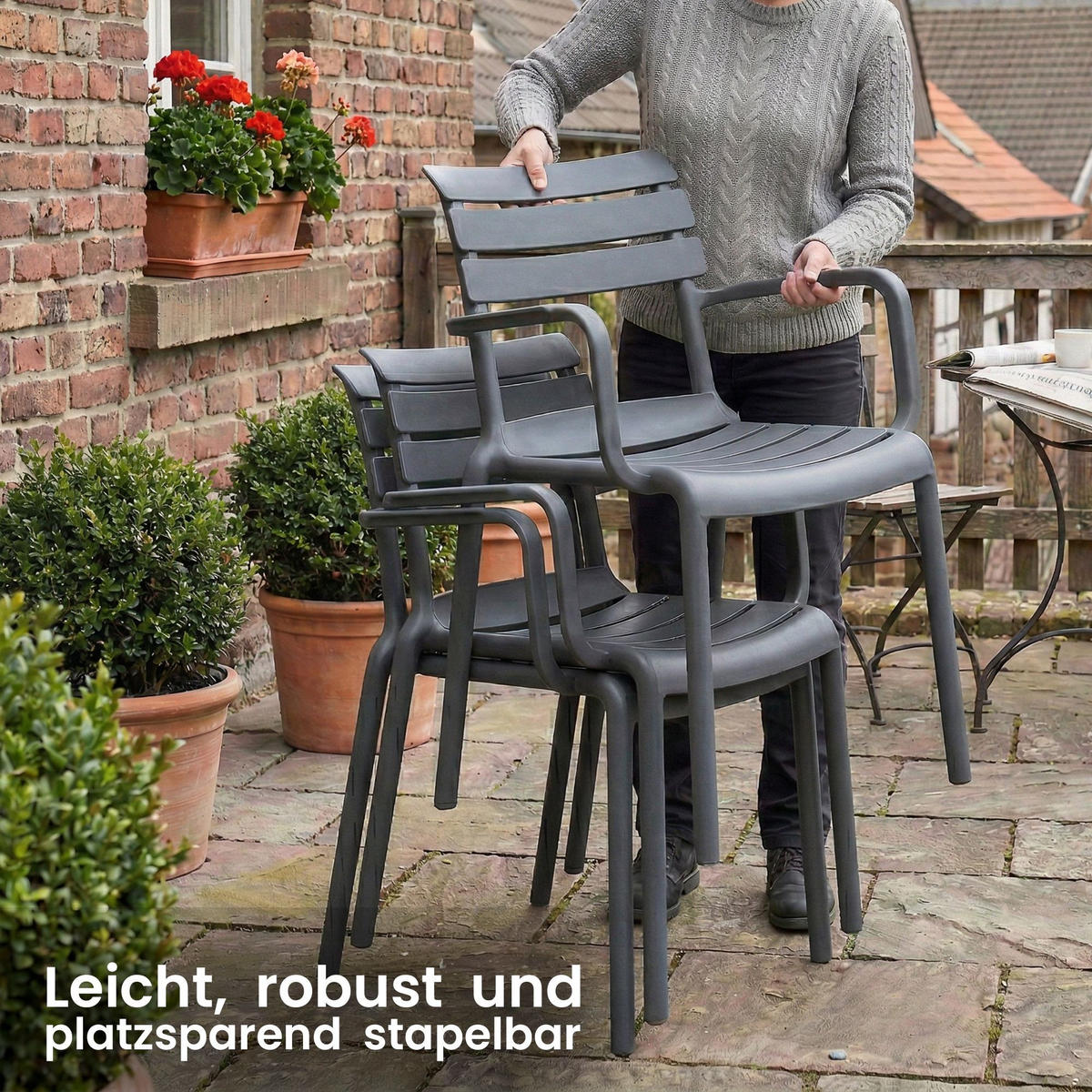 GARTENSTUHL Kunststoff Dunkelgrau - Dunkelgrau, Kunststoff (57/82/57cm) - CLP