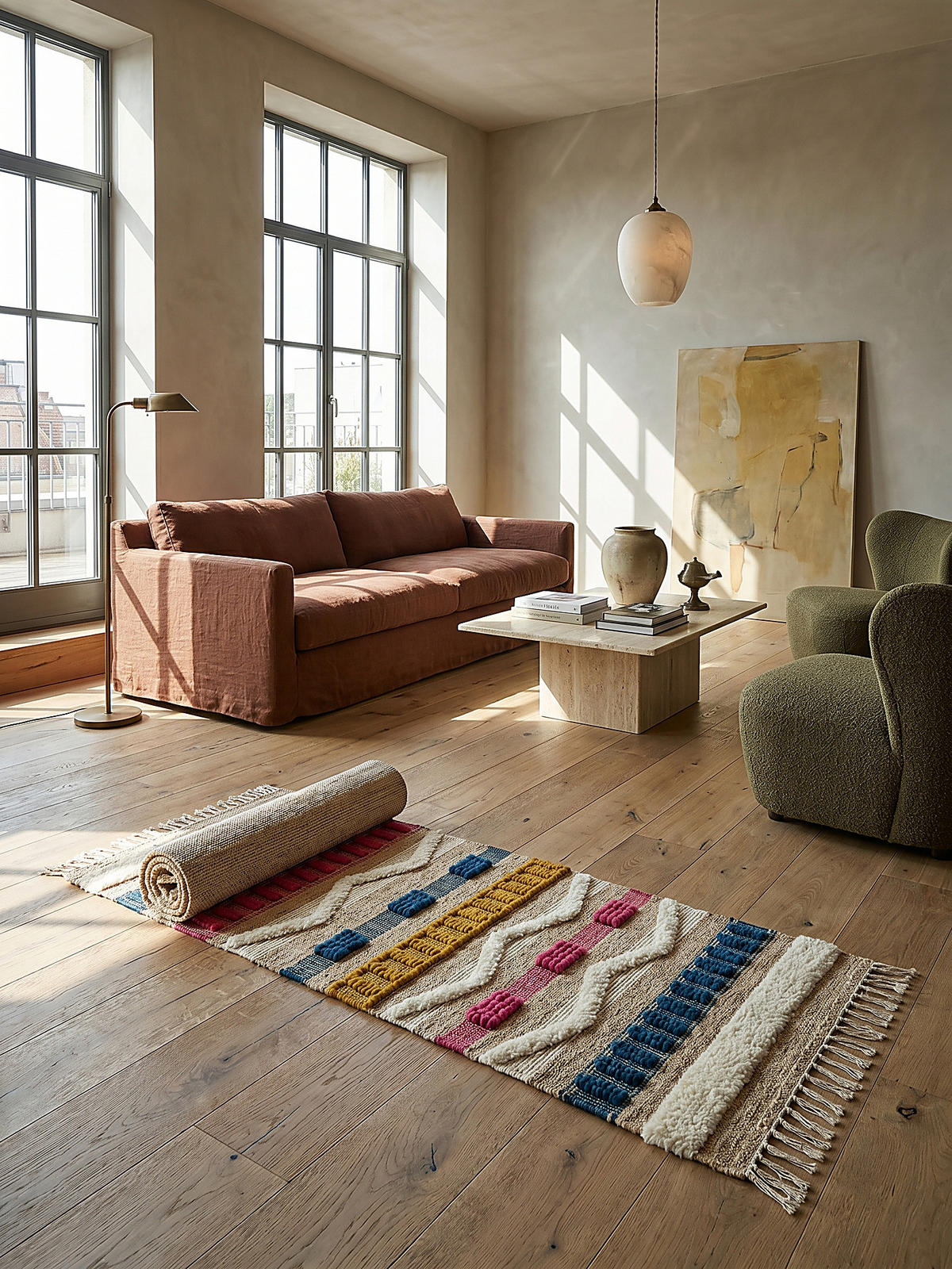 TEPPICH Hoch-Tief Struktur Gestreift, Ethno-Stil, mit Fransen wendbar, Esszimmer Natur-Multicolor Läufer 60x230 - Multicolor, Textil (230/60cm) - KADIMA DESIGN