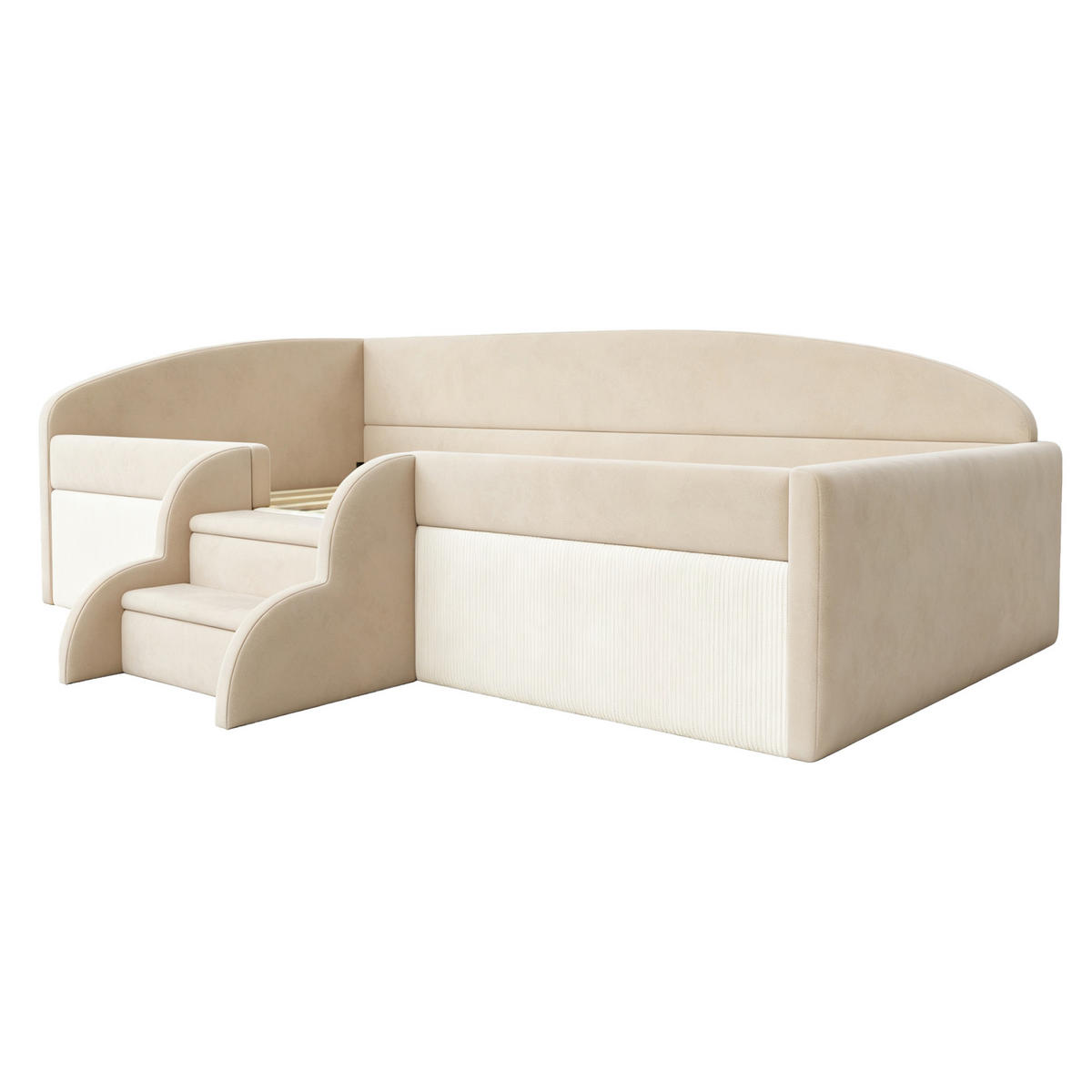 POLSTERBETT 90/190 cm in Beige mit Schutzbügel, Stufen und Lattenrost aus Samt - Beige, Holzwerkstoff/Textil (90/190cm) - STILVORA