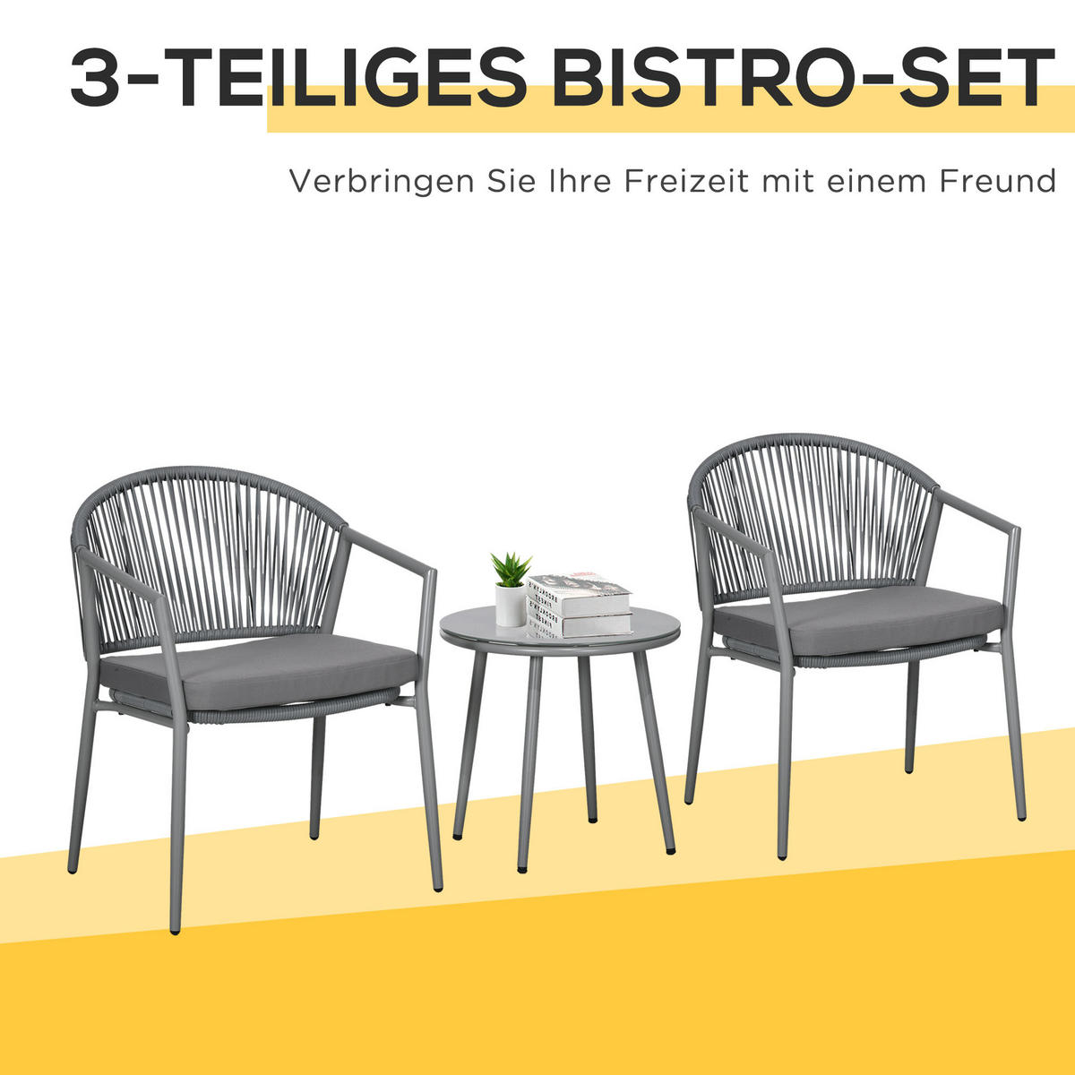 GARTENMÖBEL Set, Stahl, PE, Hellgrau - Hellgrau, Metall - Outsunny