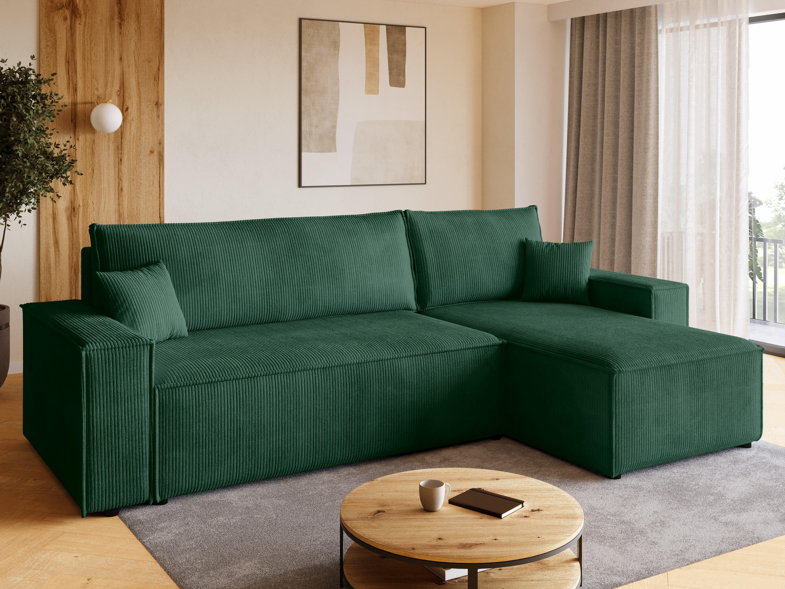 ECKSOFA ADI mit Schlaffunktion Dunkelgrün Cord - Dunkelgrün, Textil (244/143cm) - Bromarkt
