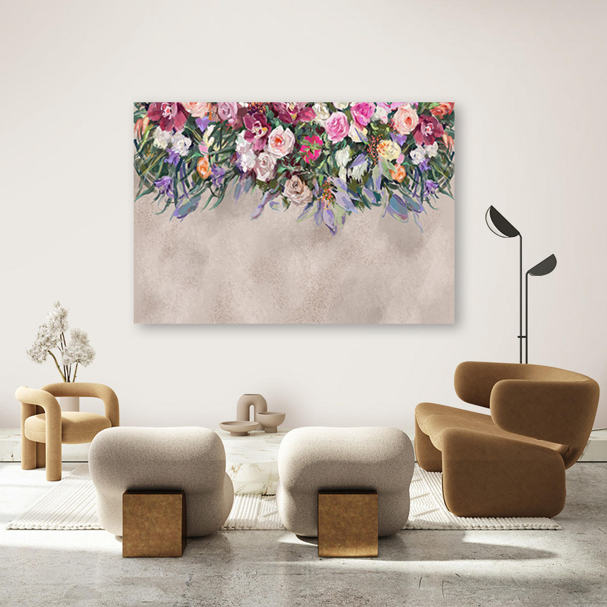 WANDBILD blumen überwachsen - Beige, Textil (60/40cm) - Feeby