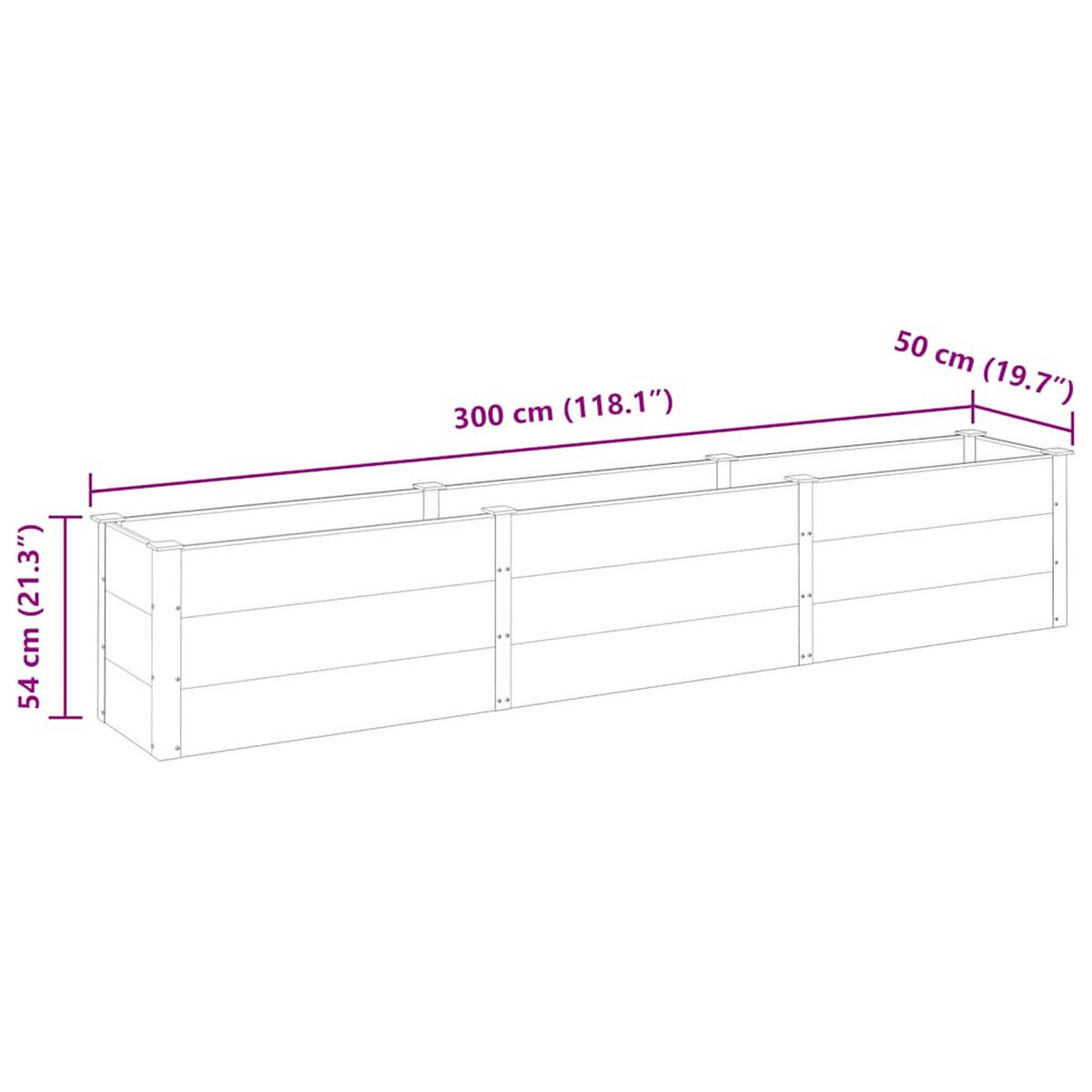HOCHBEET 300/50/54 cm, aus WPC und Stahl, Grau - Grau, Kunststoff (300/54/50cm) - vidaXL