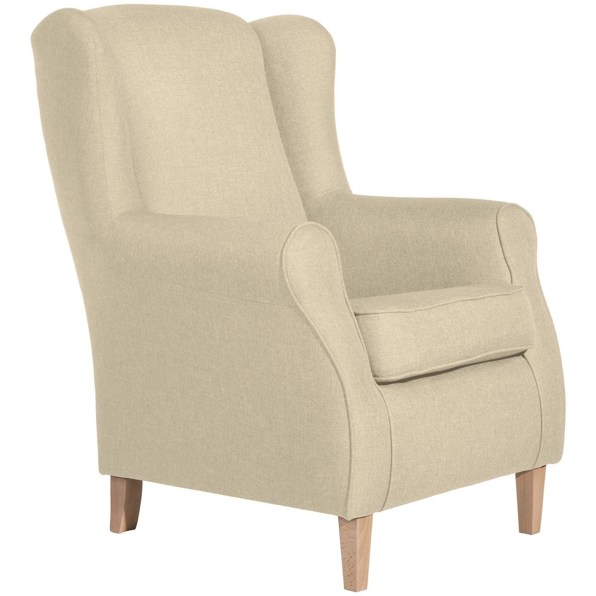 58aufmkessel Ohrensessel Beige, Buche 86x103x77 cm