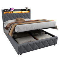 POLSTERBETT 140/200 cm in Dunkelgrau Samt mit hydraulischem Bettkasten, LED und USB - Grau, Holzwerkstoff/Textil (140/200cm) - CHICFURN