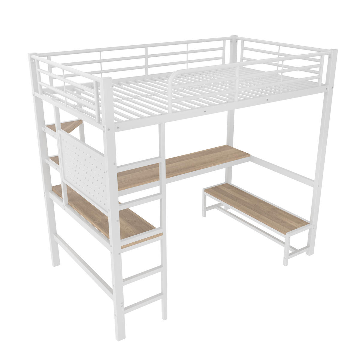 HOCHBETT 90/200 cm in Weiß mit Schreibtisch, Ablagen, LED und USB/Type-C - Weiß, Holzwerkstoff/Metall (90/200cm) - STILVORA