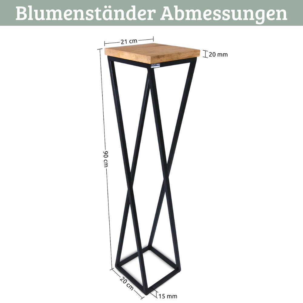 BLUMENSTÄNDER Holz Metallgestell KABRI 90 cm hoch Eichenholz - Braun, Holz (20/90/21cm) - DELUKE