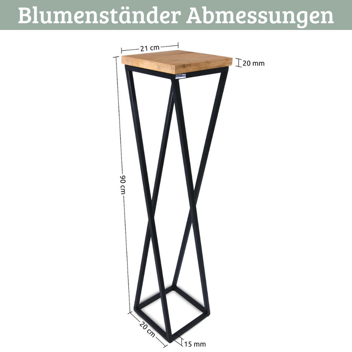 BLUMENSTÄNDER Holz Metallgestell KABRI 90 cm hoch Eichenholz - Braun, Holz (20/90/21cm) - DELUKE